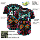 Custom Black White-Kelly Green 3D Mexican Festival Flower Cinco de Mayo Authentic Baseball Jersey