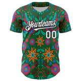 Custom Kelly Green White-Black 3D Mexican Festival Flower Cinco de Mayo Authentic Baseball Jersey