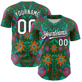 Custom Kelly Green White-Black 3D Mexican Festival Flower Cinco de Mayo Authentic Baseball Jersey