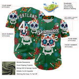 Custom Kelly Green White-Black 3D Mexican Festival Flower And Skull Cinco de Mayo Authentic Baseball Jersey