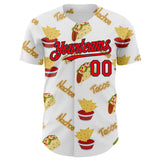 Custom White Fire Red-Black 3D Mexican Festival Taco Cinco de Mayo Authentic Baseball Jersey