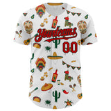 Custom White Red-Black 3D Mexican Festival Cactus Skull Sombrero Cinco de Mayo Authentic Baseball Jersey