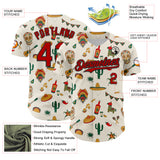 Custom Cream Red-Black 3D Mexican Festival Cactus Skull Sombrero Cinco de Mayo Authentic Baseball Jersey