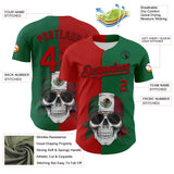 Custom Green Red-Black 3D Mexican Flag Skull Authentic Baseball Jersey