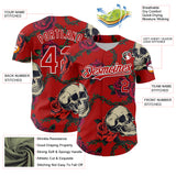 Custom Red White 3D Mexican Festival Skull And Flower Cinco de Mayo Authentic Baseball Jersey