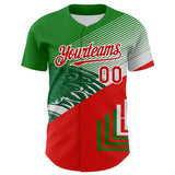 Custom Green Red-White 3D Mexico Authentic Baseball Jersey