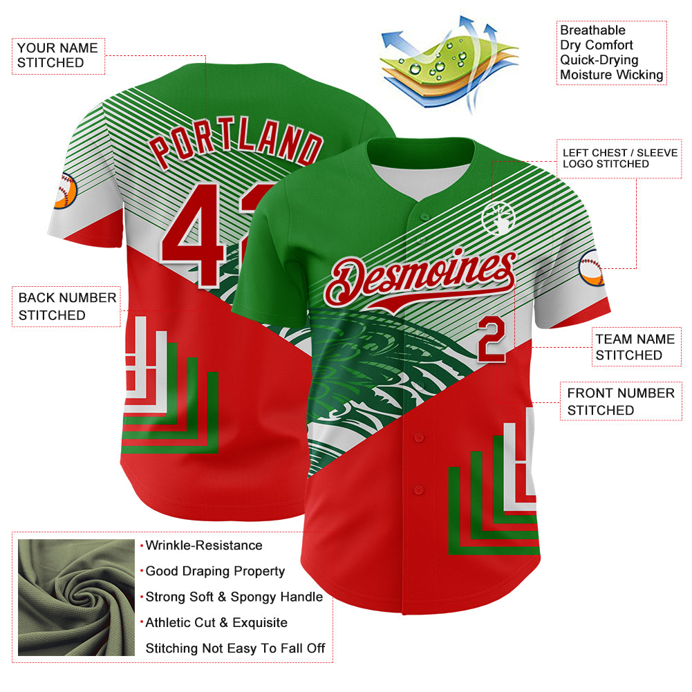 Custom Green Red-White 3D Mexico Authentic Baseball Jersey