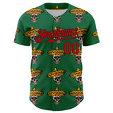 Custom Kelly Green Red-Black 3D Mexican Festival Skull With Sombrero Cinco de Mayo Authentic Baseball Jersey