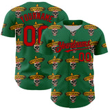 Custom Kelly Green Red-Black 3D Mexican Festival Skull With Sombrero Cinco de Mayo Authentic Baseball Jersey