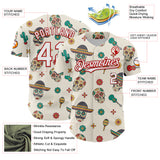 Custom Cream White-Red 3D Mexican Festival Cactus Skull With Sombrero Cinco de Mayo Authentic Baseball Jersey