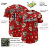 Custom Red Black-White 3D Mexican Festival Cactus Skull With Sombrero Cinco de Mayo Authentic Baseball Jersey