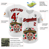 Custom White Red-Black 3D Mexican Festival Flag Skull With Sombrero Cinco de Mayo Authentic Baseball Jersey
