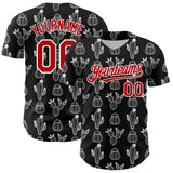Custom Black Red-White 3D Mexican Cactus Authentic Baseball Jersey