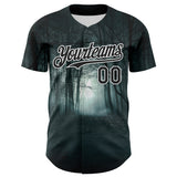 Custom Black White 3D Spooky Skull Authentic Baseball Jersey
