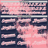 Custom Medium Pink Navy-White 3D Pattern Design Abstract Brush Stroke Authentic Baseball Jersey