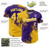 Custom Yellow Purple-White 3D Pattern Design Abstract Brush Stroke Authentic Baseball Jersey