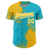 Custom Yellow Lakes Blue-White 3D Pattern Design Abstract Brush Stroke Authentic Baseball Jersey