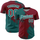 Custom Teal Crimson-White 3D Pattern Design Abstract Brush Stroke Authentic Baseball Jersey