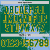 Custom Light Blue Kelly Green-Gold 3D Pattern Design Abstract Brush Stroke Authentic Baseball Jersey