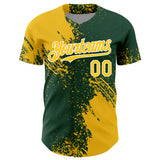 Custom Yellow Green-White 3D Pattern Design Abstract Brush Stroke Authentic Baseball Jersey