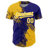 Custom Yellow Dark Purple-White 3D Pattern Design Abstract Brush Stroke Authentic Baseball Jersey