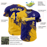 Custom Yellow Dark Purple-White 3D Pattern Design Abstract Brush Stroke Authentic Baseball Jersey