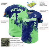 Custom Pea Green Royal-White 3D Pattern Design Abstract Brush Stroke Authentic Baseball Jersey
