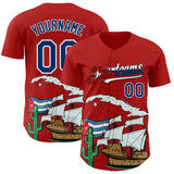 Custom Red US Navy Blue White Cuban Flag-Black 3D Cuba Authentic Baseball Jersey