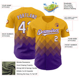Custom Gold White-Purple 3D Gradient Square Shape Authentic Baseball Jersey