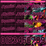 Custom Black Pink 3D Pattern Design Pinstripe Tropical Palm Leaves Authentic Baseball Jersey