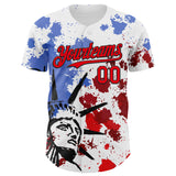 Custom White Fire Red-Black 3D Patriotic American Flag And Splatter Statue of Liberty Authentic Baseball Jersey
