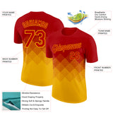 Custom Red Gold 3D Pattern Design Gradient Square Shapes Performance T-Shirt