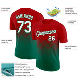 Custom Red White-Kelly Green 3D Pattern Design Gradient Square Shapes Performance T-Shirt