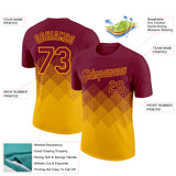 Custom Crimson Gold 3D Pattern Design Gradient Square Shapes Performance T-Shirt