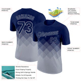 Custom Navy Gray 3D Pattern Design Gradient Square Shapes Performance T-Shirt