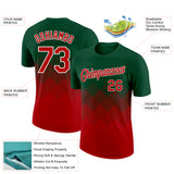 Custom Green Red-White 3D Pattern Design Gradient Square Shapes Performance T-Shirt