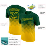 Custom Green Yellow 3D Pattern Design Gradient Square Shapes Performance T-Shirt