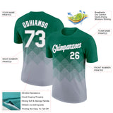 Custom Kelly Green White-Gray 3D Pattern Design Gradient Square Shapes Performance T-Shirt