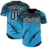 Custom Black Sky Blue-White 3D Pattern Design Splash Grunge Fragment Authentic Baseball Jersey