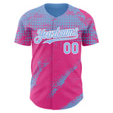 Custom Light Blue Pink-White 3D Pattern Design Splash Grunge Fragment Authentic Baseball Jersey