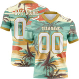 Custom Aqua White-Old Gold 3D Pattern Tropical Hawaii Palm Trees Mesh Authentic Football Jersey