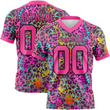 Custom Graffiti Pattern Pink-Black 3D Pattern Colorful Leopard Print Mesh Authentic Football Jersey