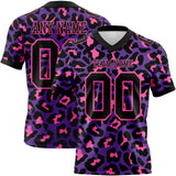 Custom Purple Black-Pink 3D Pattern Leopard Print Mesh Authentic Football Jersey