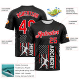 Custom Black Fire Red-White 3D Pattern Design Arrow Archery Bow Target American Flag Performance T-Shirt