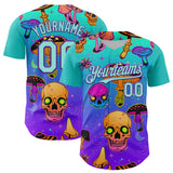 Custom Blue Ice Blue-Purple 3D Pattern Design Trippy Magic Mushrooms Skull Authentic Baseball Jersey
