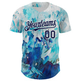 Custom White Navy 3D Pattern Design Burner Costumes Watercolor Paint Authentic Baseball Jersey