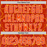 Custom Red Orange Gold-White 3D Pattern Design Burner Costumes Paisley Authentic Baseball Jersey