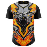 Custom Black Gray Orange Yellow-White 3D Pattern Design Rave Party Marble Lava Authentic Baseball Jersey