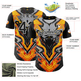 Custom Black Gray Orange Yellow-White 3D Pattern Design Rave Party Marble Lava Authentic Baseball Jersey