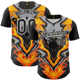 Custom Black Gray Orange Yellow-White 3D Pattern Design Rave Party Marble Lava Authentic Baseball Jersey